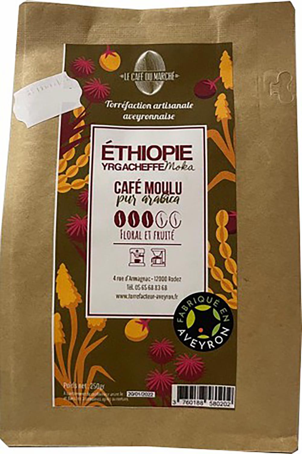 Café moulu pur arabica ETHIOPIE floral et fruité